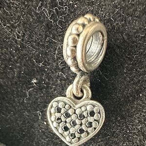 Genuine Pandora Black CZ Heart Dangle Charm S925 ALE